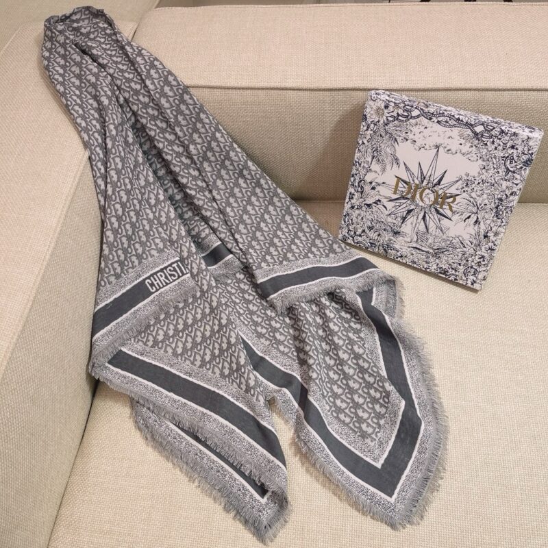 Dior Classic Monogram Square Scarf 140x140cm 42% Wool 42% Silk 16% Cotton