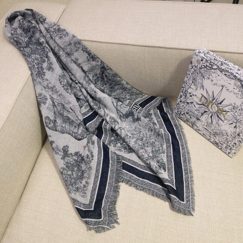 Dior Rue Printed Square Scarf 140x140cm 53% Wool 31% Silk 16% Cotton