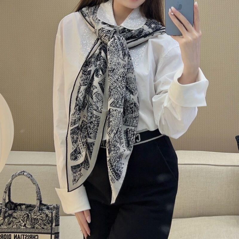 Dior Paris Map Shawl 140x140cm 70% Wool 30% Cashmere