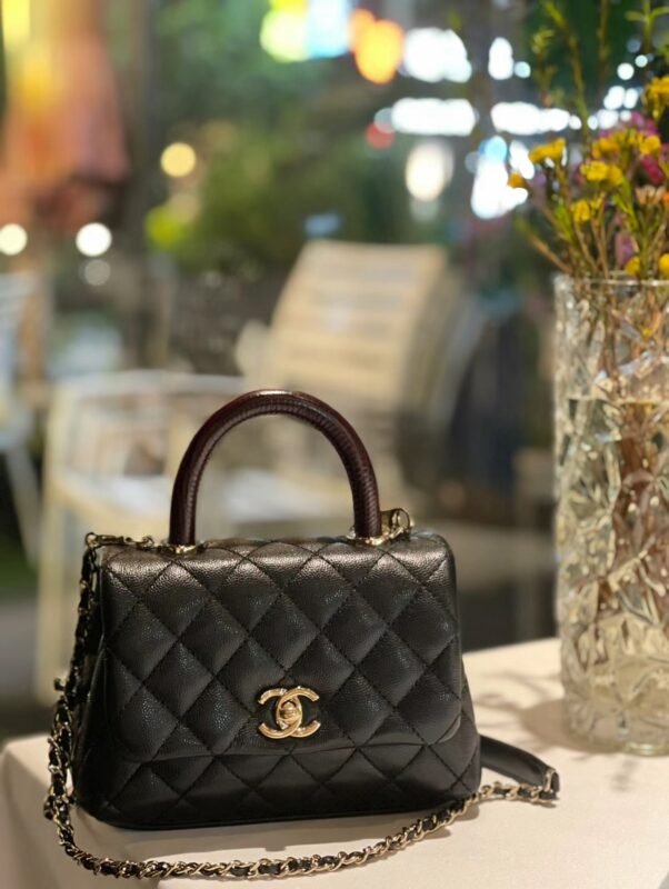 Chanel Mini Coco Handle Black with Lizard Red Handle