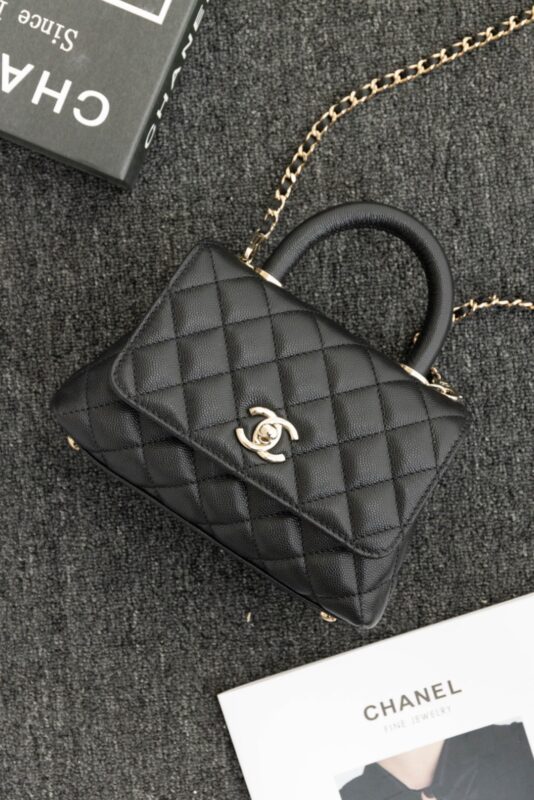 Chanel Mini Coco Handle Black with Lizard Red Handle