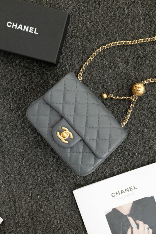 Chanel 23k Hard Bottom Gold Ball Lambskin Dark Gray