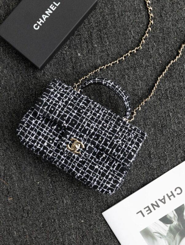 Chanel 24P Tweed Black & White Wool Handle
