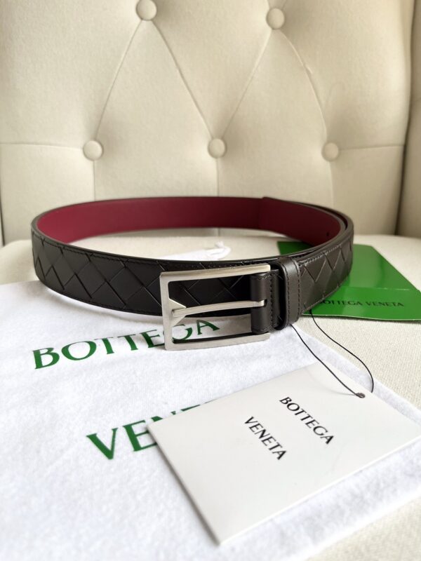 BV Men’s Grid Belt Coffee Color/ Bordeaux Wine Red