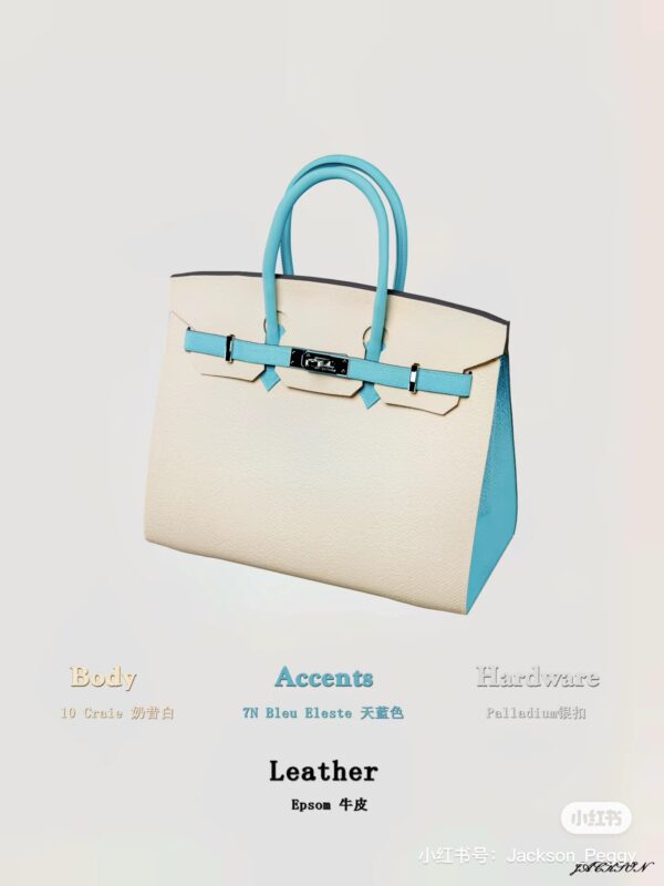 Birkin craie & blue Celeste