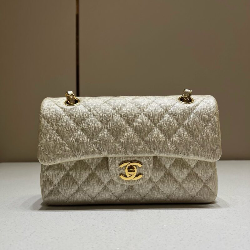 Chanel CF Small 23cm Spherical Caviar Uncut Edge Champagne Gold