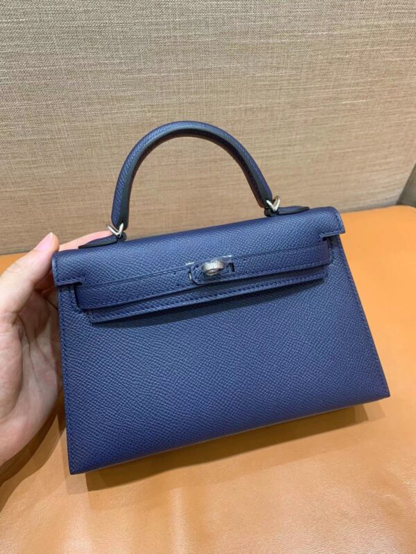 mini Kelly blue nuit epsom leather