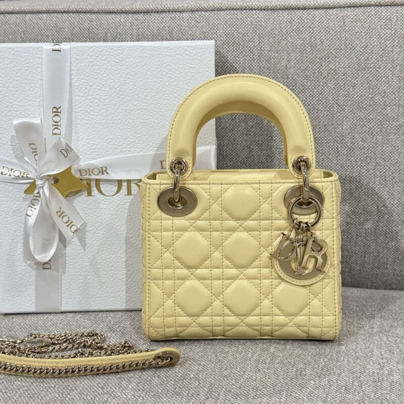 yellow Mini Lady Dior Bag Lambskin | DIOR authentic quality 2025