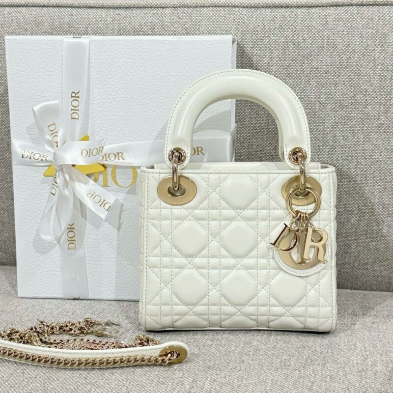 white Mini Lady Dior Bag Lambskin | DIOR authentic quality 2025
