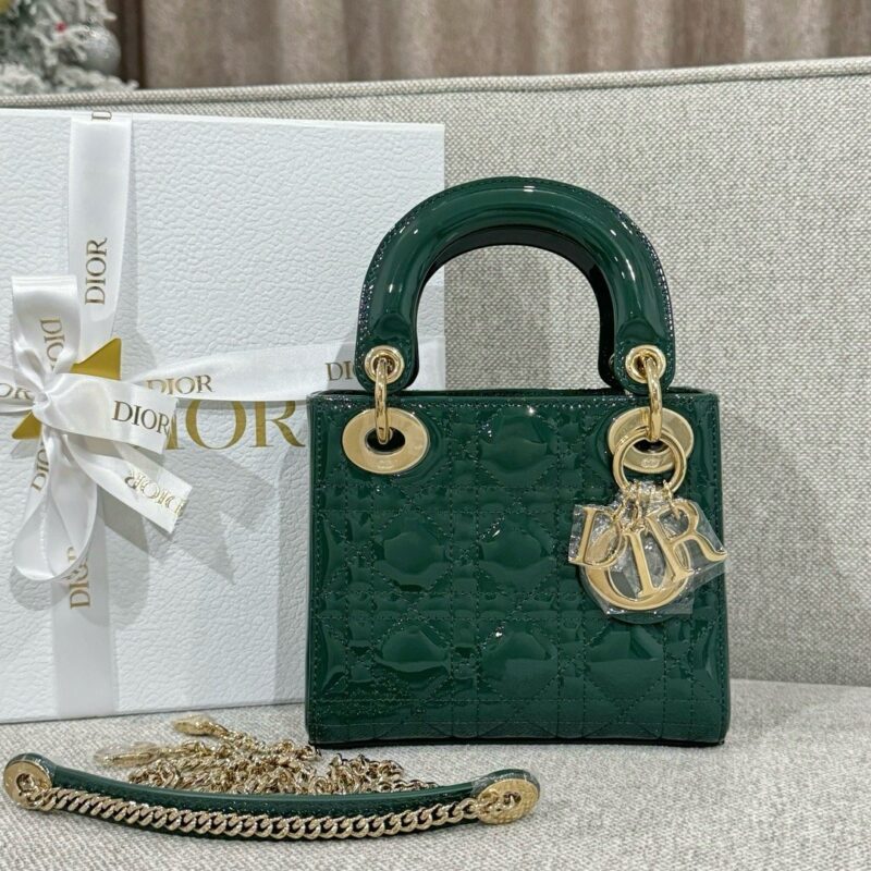 Mini Lady Dior Bag Patent green Cannage Calfskin | DIOR authentic quality 2025