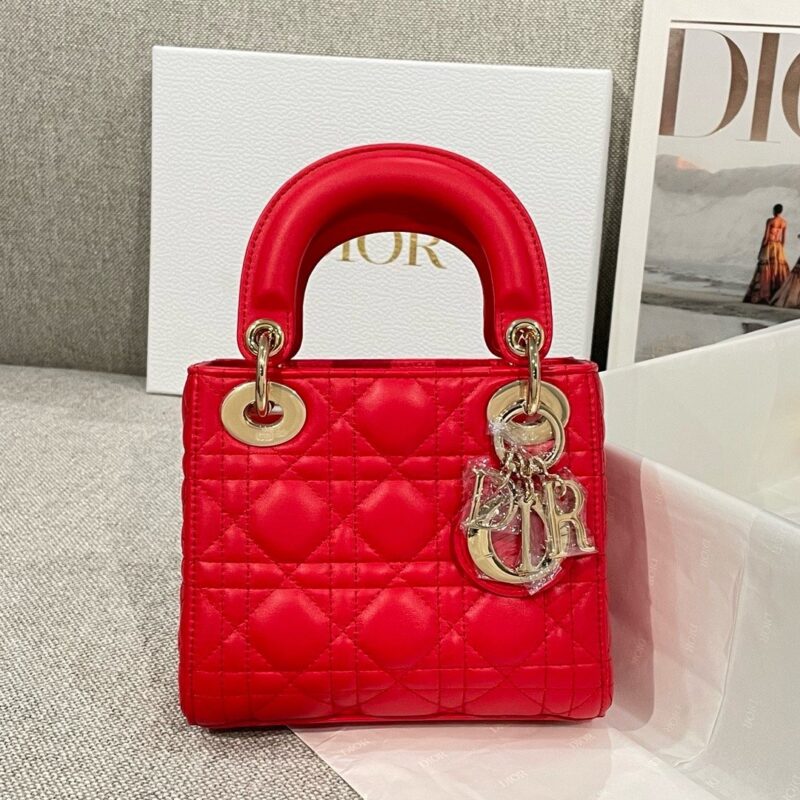Red Mini Lady Dior leather bag authentic quality 2025
