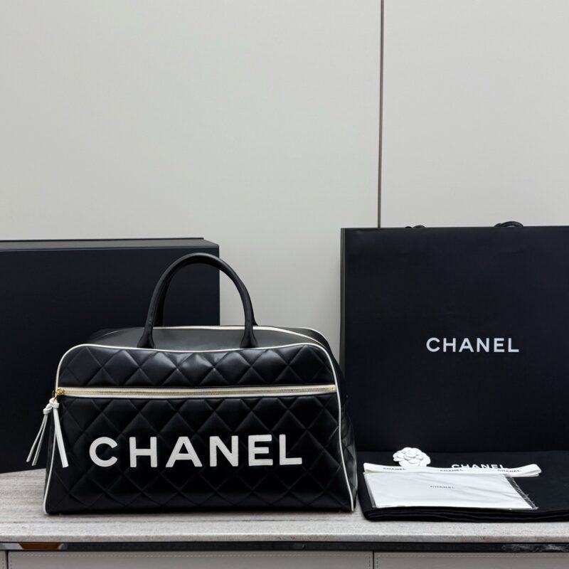 Chanel boston black logo lambskin bag authentic quality replica