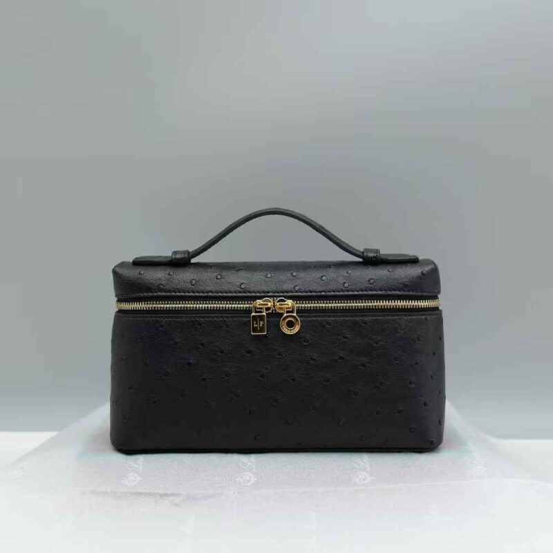 loro piana extra pocket 19 black ostrich leather authentic quality