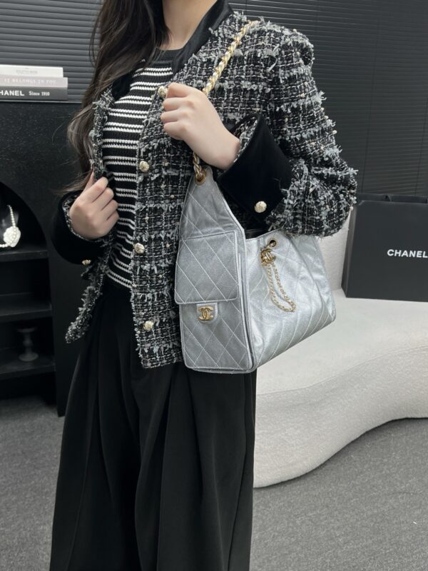 Chanel 25 handbag silver authentic quality replica 2025