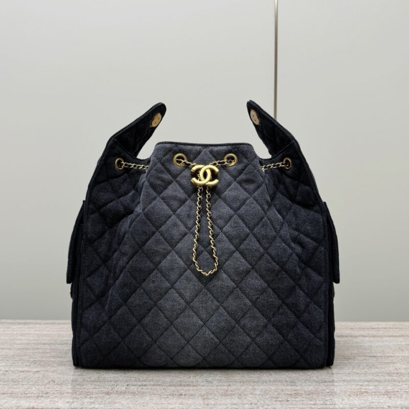 Chanel cc25 black denim handbag medium bag authentic quality 2025