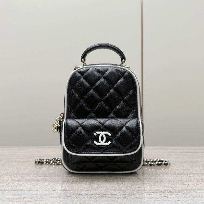 Chanel black and white backpack on chain authentic quality bag 2025