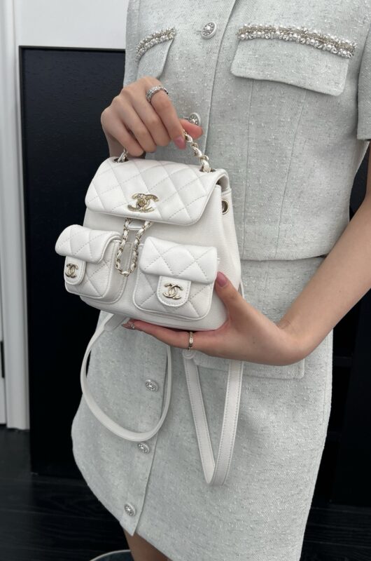 Chanel white backpack caviar leather 2025