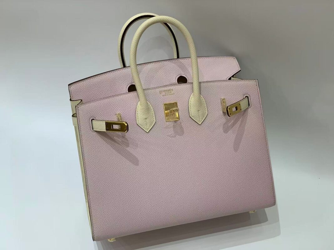 hermes birkin 25 sellier special order mauve pale and craie 24k gold plated hardware authentic grade