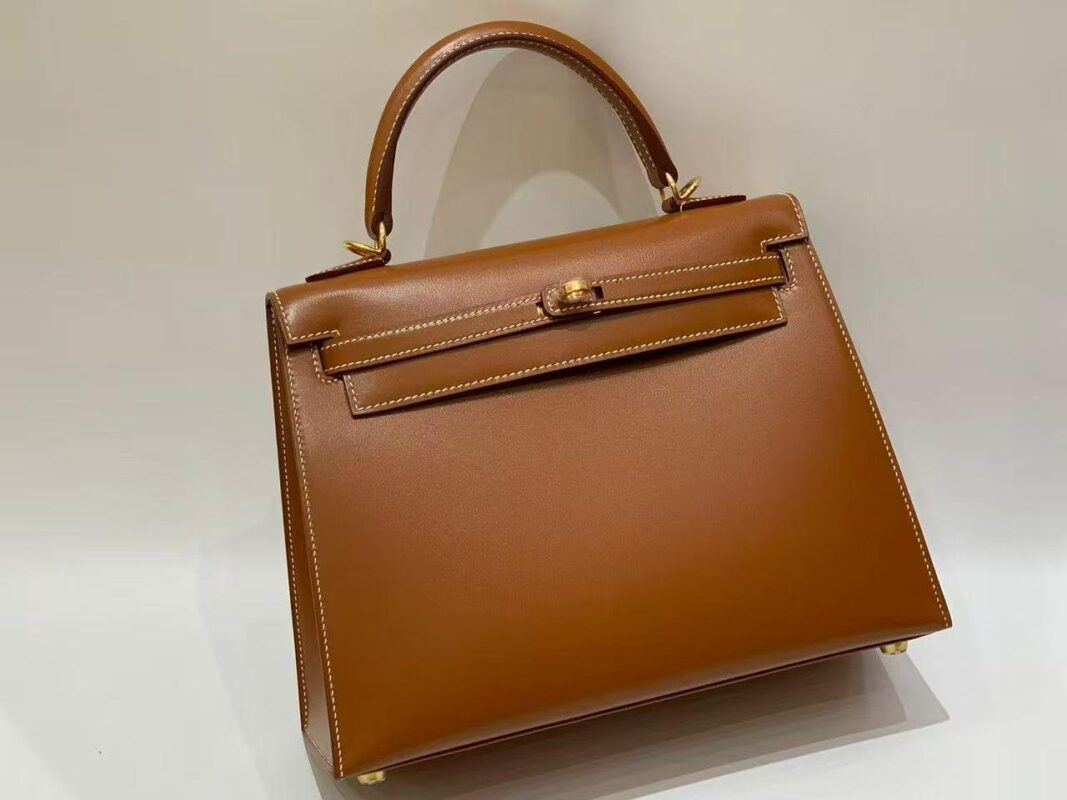 hermes kelly 25 box leather golden brown 24k gold plated