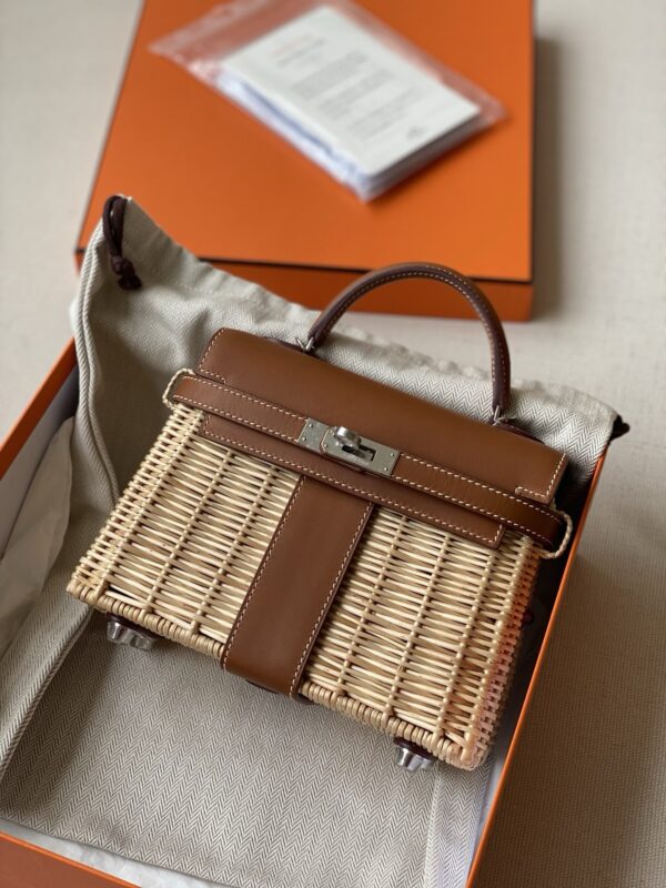 Hermes mini Kelly picnic bag golden brown phw 2026 authentic quality