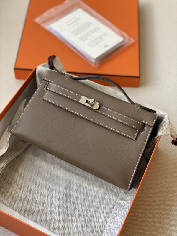 Hermes kelly Pochette swift leather phw bag etoupe fully handmade 2026 authentic quality