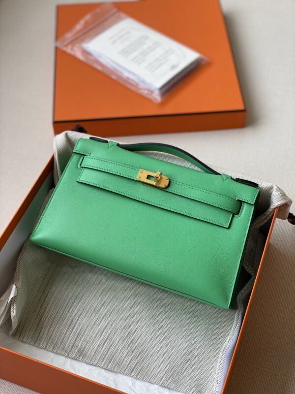 Hermes kelly Pochette swift leather ghw bag green fully handmade 2026 authentic quality