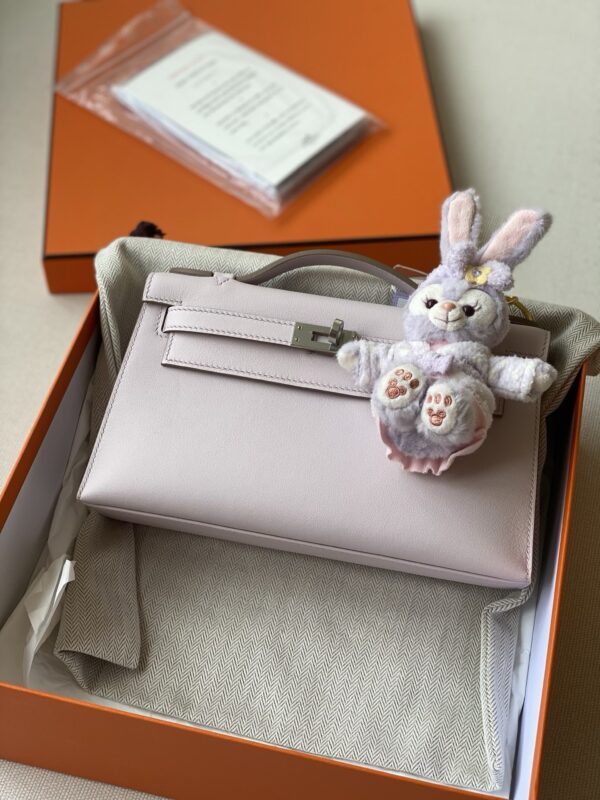 Hermes kelly Pochette swift leather ohw bag mauve pale fully handmade 2026 authentic quality