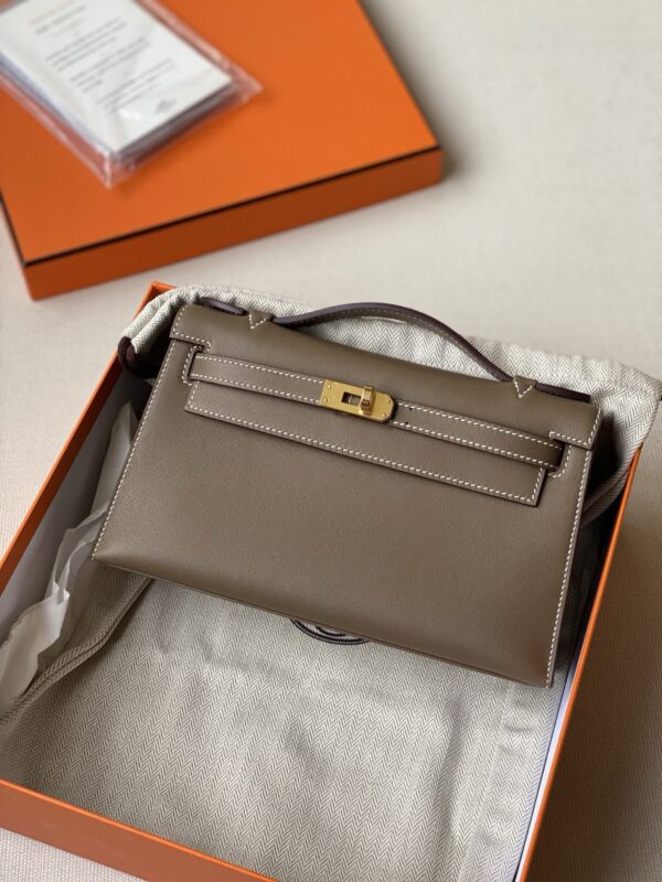 Hermes kelly Pochette swift leather ghw bag etoupe fully handmade 2026 authentic quality