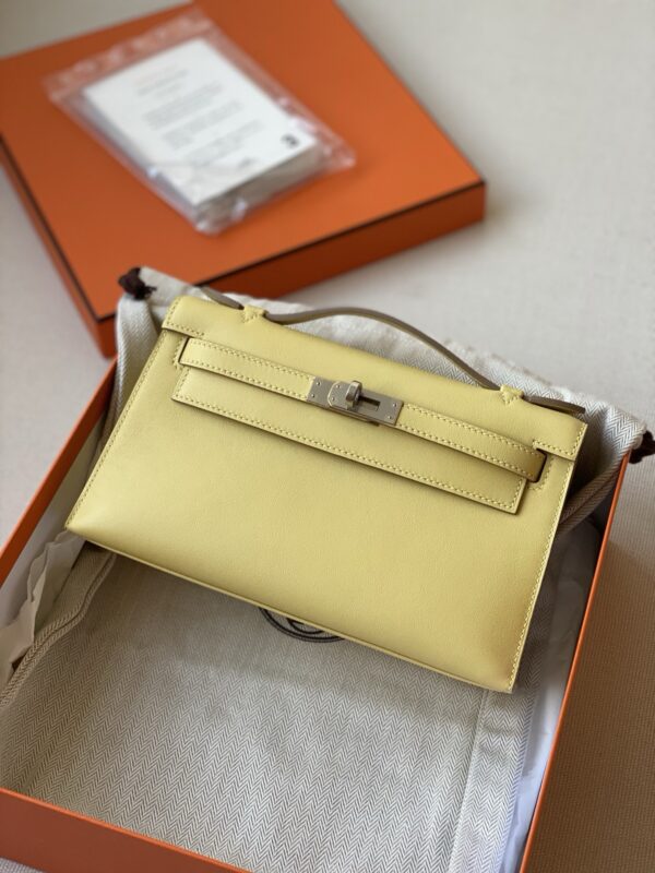 Hermes kelly Pochette swift leather Jaune poussin phw bag 2026 authentic quality