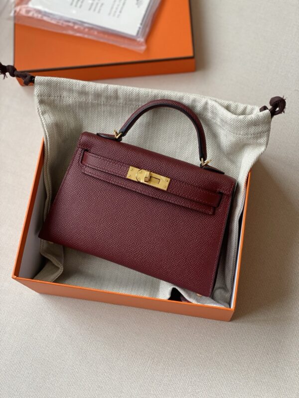 Hermes mini Kelly burgundy color epsom leather ghw bag 2026 authentic quality