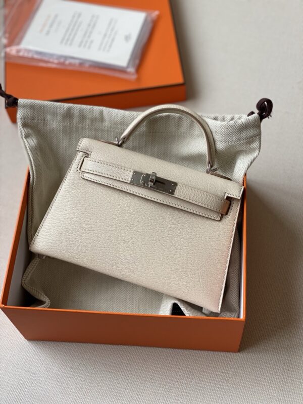 Hermes mini Kelly craie color chevre leather special order bag phw 2026 authentic quality