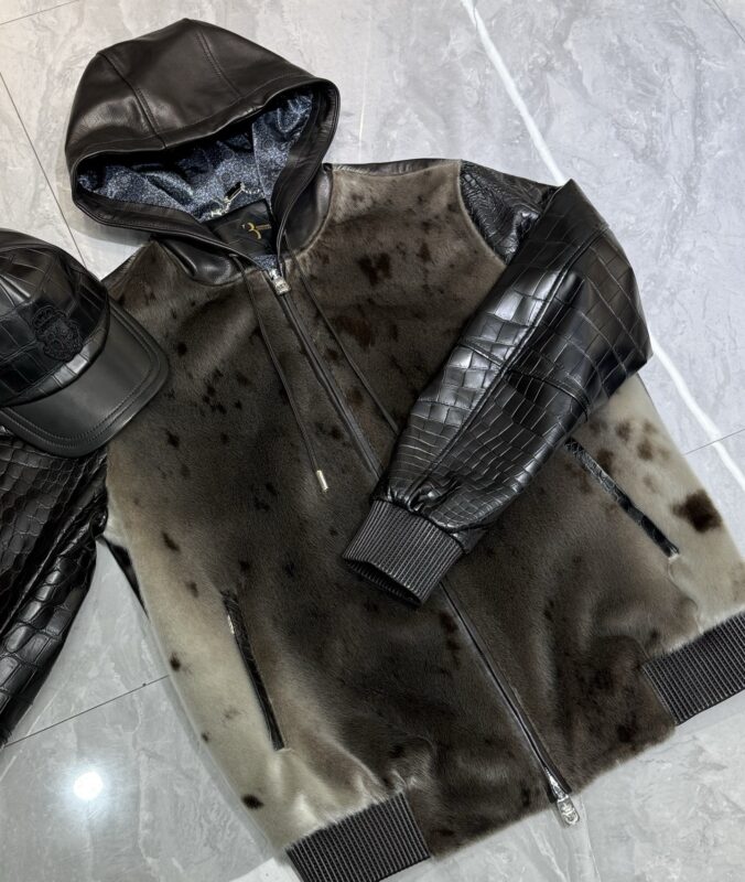 BILLIONAIRE Alligator Leather –Trimmed Hooded Jacket with Seal Fur  MENWEAR
