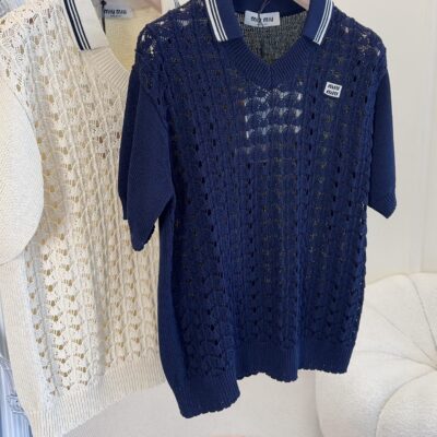 Miu Miu 2026 New Hollow Out Knit short Sleeve Top