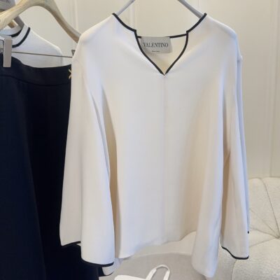 Valentino 2026 New Off White Contrast Silk Top