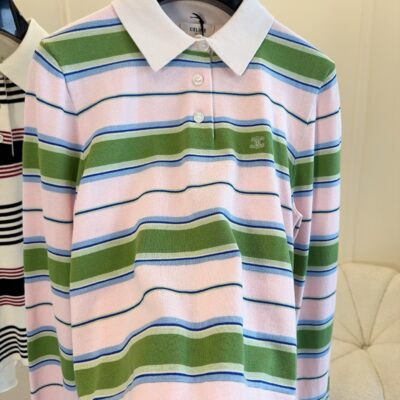 CELINE 2026 New Pink & Green Striped Polo Shirt