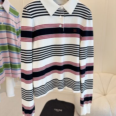 CELINE 2026 Striped Knit Polo Shirt